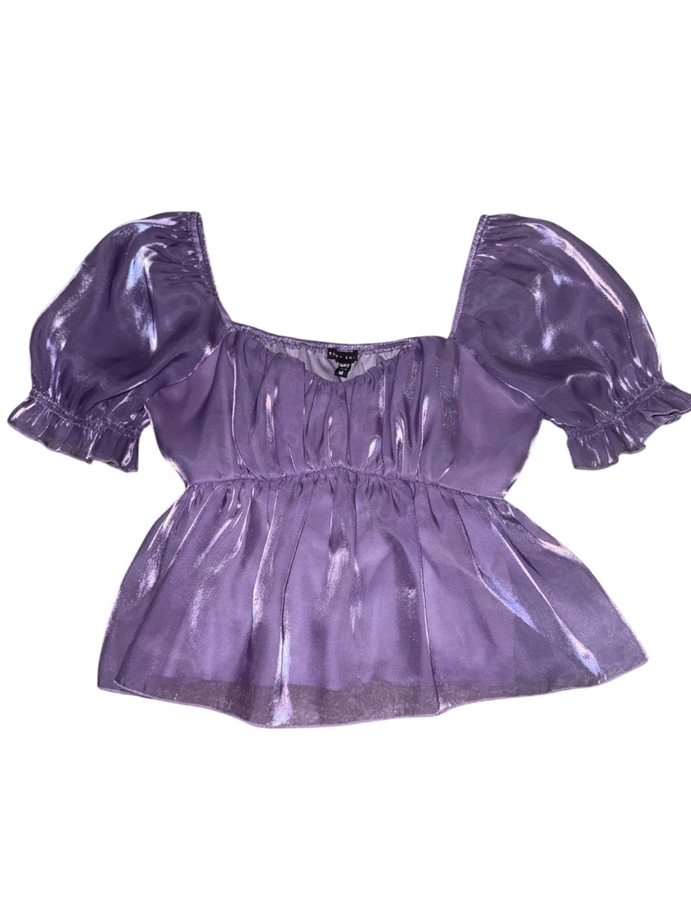 Lavender Puff Sleeve Square Neck Top